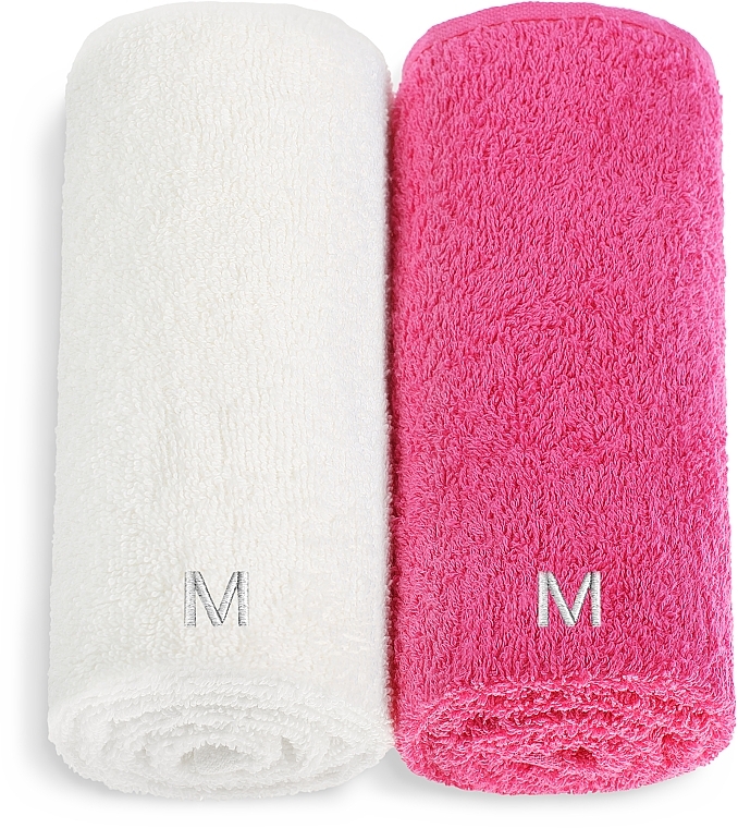 Набор полотенец для лица, белое и розовое "Twins" - MAKEUP Face Towel Set Pink + White — фото N1