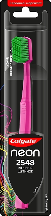 Зубная щетка "2548 кончиков щетинок" средней жесткости, розовая - Colgate Neon — фото N1