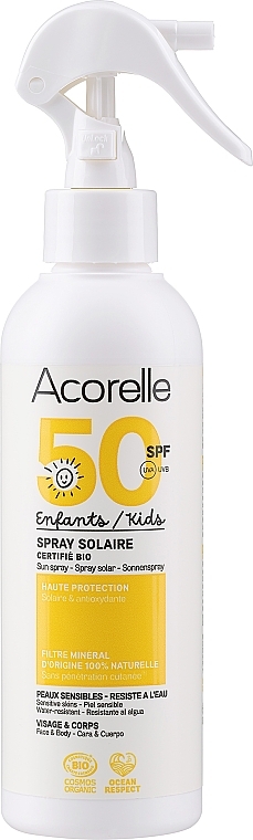 Солнцезащитный спрей для детей, органический - Acorelle Natur Sun Spray Solaire High Protection SPF50 — фото N1