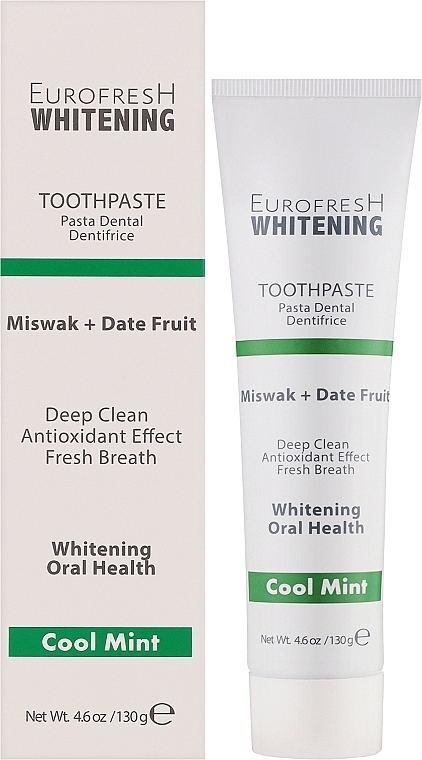 Отбеливающая зубная паста с мисваком и финиками - Farmasi Eurofresh Whitening Toothpaste Miswak + Date Fruit — фото N2