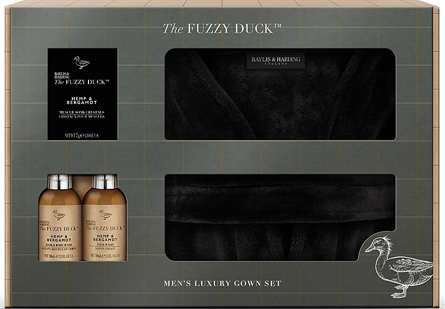 Набор, 4 продукта - Baylis & Harding The Fuzzy Duck Men's Hemp & Bergamot Luxury Gown Set — фото N1
