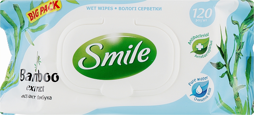 Вологі серветки "Бамбук" з клапаном, 120 шт - Smile Ukraine — фото N2