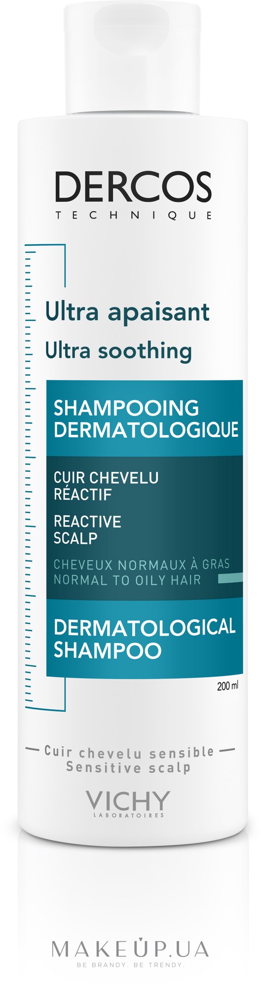 Успокаивающий шампунь для нормальных и жирных волос - Vichy Dercos Ultra Soothing Normal to Oil Hair Shampoo — фото 200ml