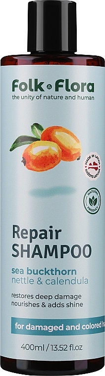 Восстанавливающий шампунь для поврежденных и окрашенных волос - Folk&Flora Repair Shampoo — фото N1