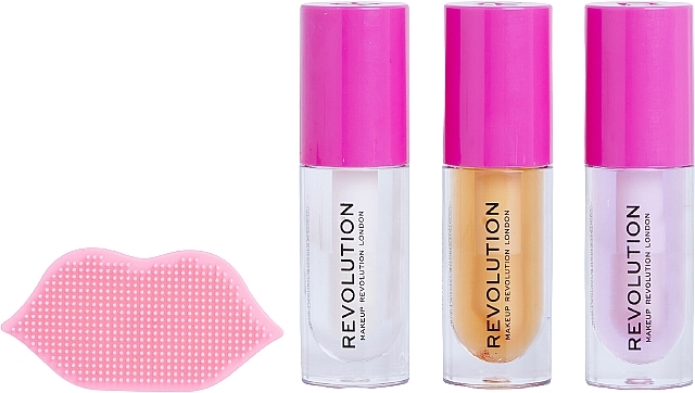 Набор - Makeup Revolution Kiss & Go Glaze Lip Care Gift Set (lip/gloss/3x4.5ml + acc/1pc) — фото N2