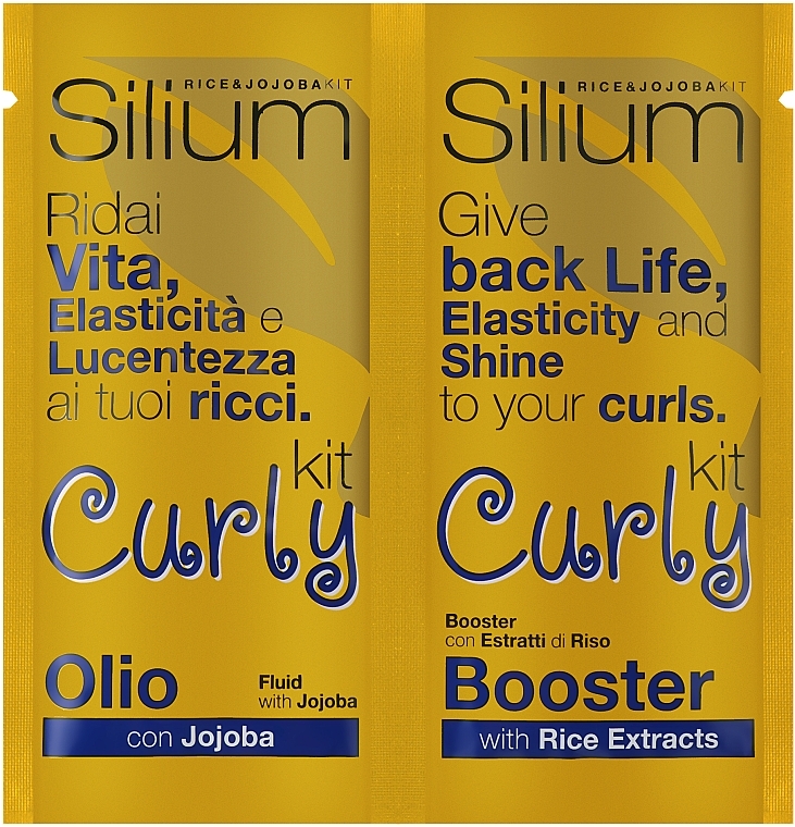 Флюид-бустер для дисциплины и эластичности вьющихся волос с экстрактом риса и маслом жожоба - Silium Curly Hair Rice Extract & Jojoba Oil Kit Sachet (fluid/12 ml + booster/12 ml)