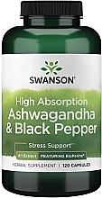 Пищевая добавка "Ашваганда и черный перец" - Swanson High Absorption Ashwagandha & Black Pepper Capsules — фото N1