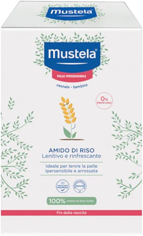 Успокаивающий и освежающий рисовый крахмал для ванн - Mustela Amido Di Riso Lenitivo E Rinfrescante — фото N1