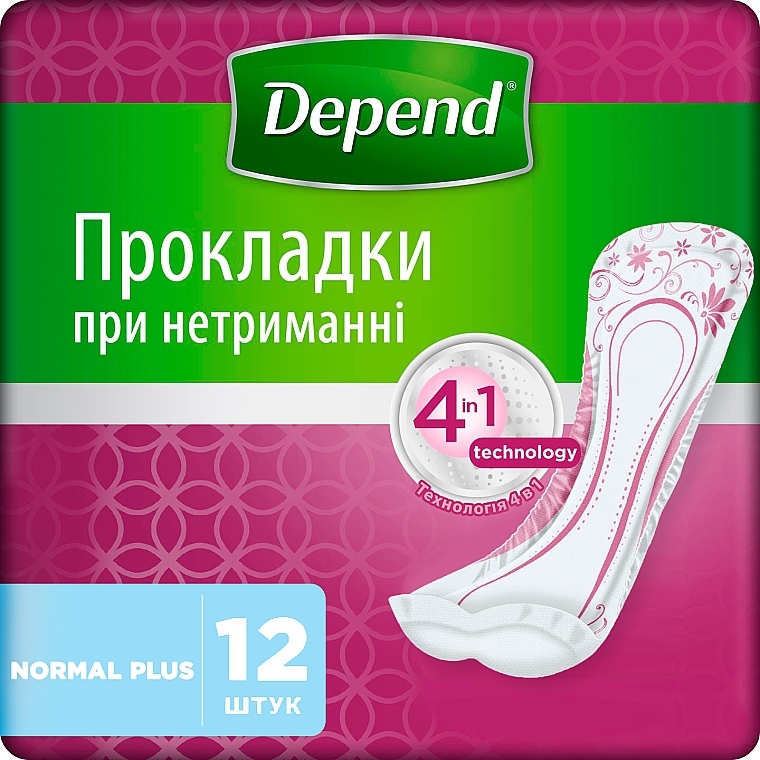 Прокладки жіночі урологічні "Normal Plus Pad", 12 шт. - Depend — фото N1