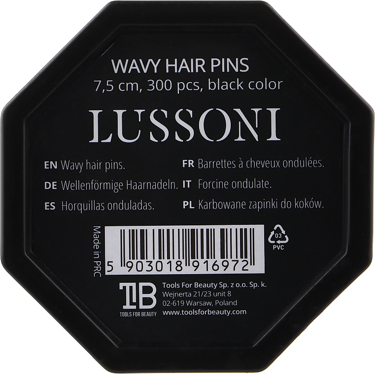 Шпильки хвилясті для волосся, 7.5 см, чорні - Lussoni Wavy Hair Pins Black — фото N2