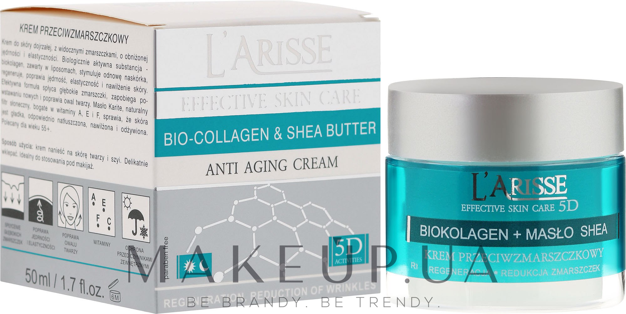 Крем с коллагеном и маслом ши 55+ - Ava Laboratorium L'Arisse 5D Anti-Wrinkle Cream Bio Collagen + Shea Butter — фото 50ml