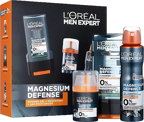 Набор - L'Oreal Paris Men Expert Magnesium Defense (sh/gel/300ml + f/cr/50ml + deo/150ml) — фото N1