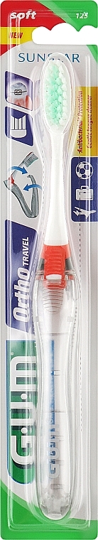 Дорожная зубная щетка, средняя, красная - G.U.M Orthodontic Travel Toothbrush — фото N1