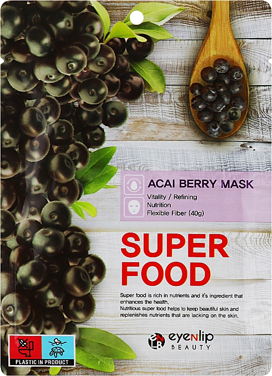 Тканинна маска для обличчя "Ягоди асаї" - Eyenlip Super Food Mask Acai Berry — фото N1