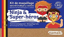 Набор для аквагрима для детей - Namaki Ninja & Superhero 3-Color Face Painting Kit (f/paint/7,5g + brush/1pc + acc/2pcs) — фото N1
