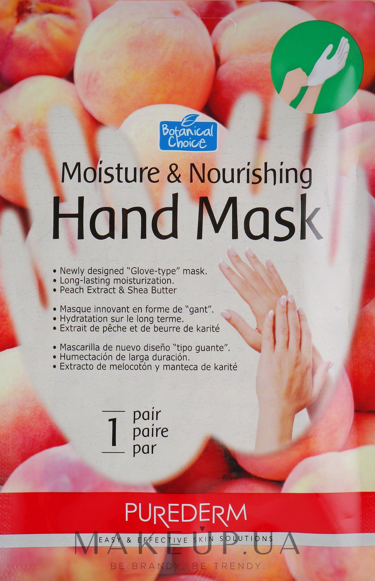 Маска-перчатки для рук увлажняющая и питательная на основе персика - Purederm Moisture & Nourishing Hand Mask — фото 26g