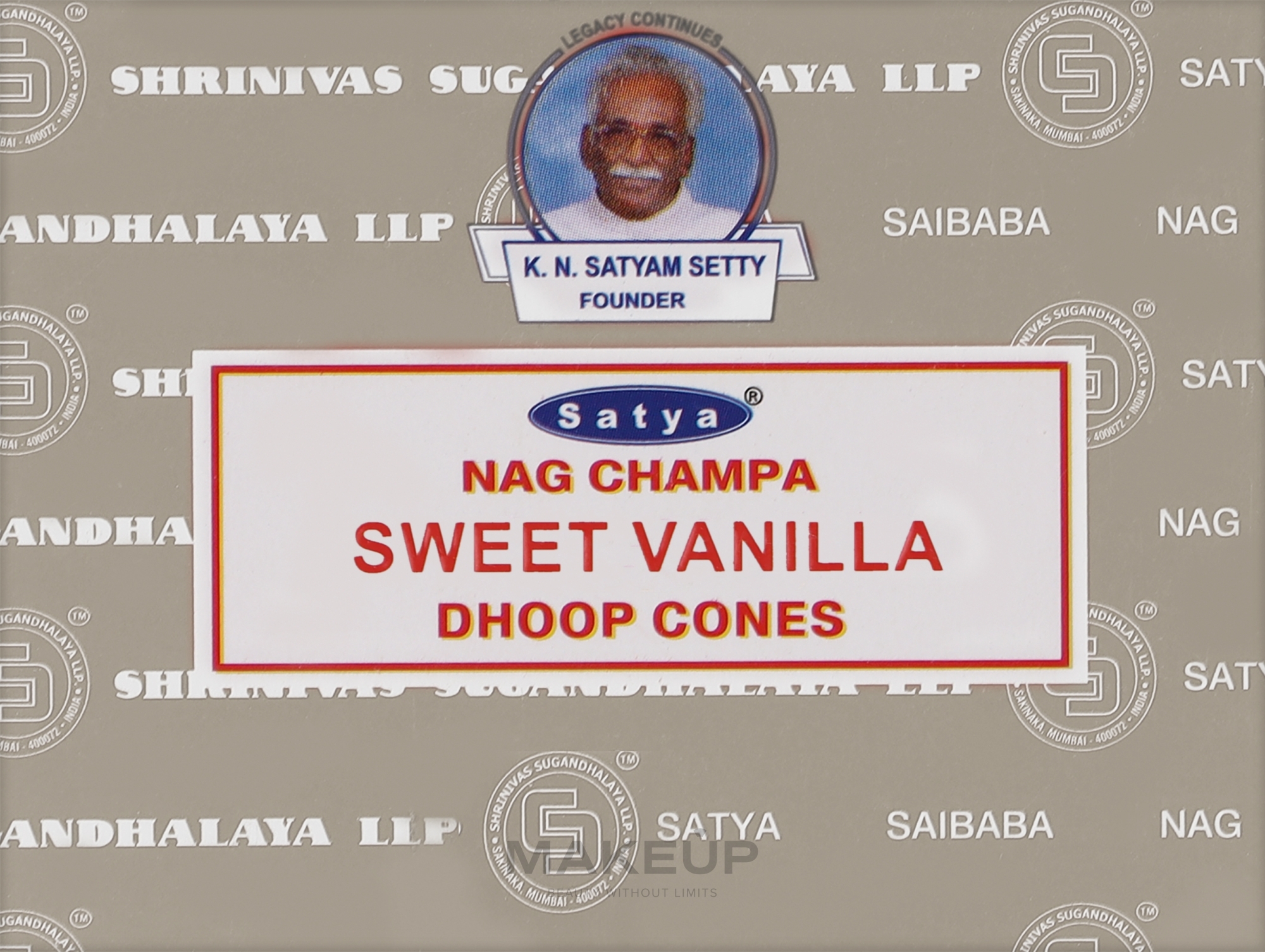 Димні пахощі конуси "Наг Чампа і солодка ваніль" - Satya Nag Champa Sweet Vanilla Dhoop Cones — фото 12шт