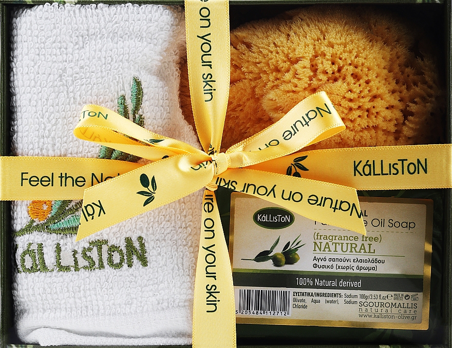 Набор - Kalliston Natural (soap/100g + sponge + towel) — фото N1