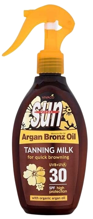 Молочко для засмаги з аргановою олією - Vivaco Sun Vital Argan Bronz Oil Tanning Milk SPF 30 — фото N1