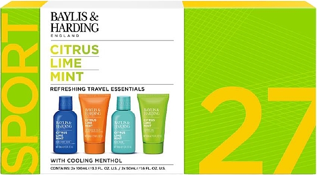 Набор - Baylis & Harding Citrus Lime Mint Refreshing Travel Essentials Gift Set (hair/body/wash/100ml + sh/gel/50ml + ash/balm/50ml + f/wash/100ml) — фото N1