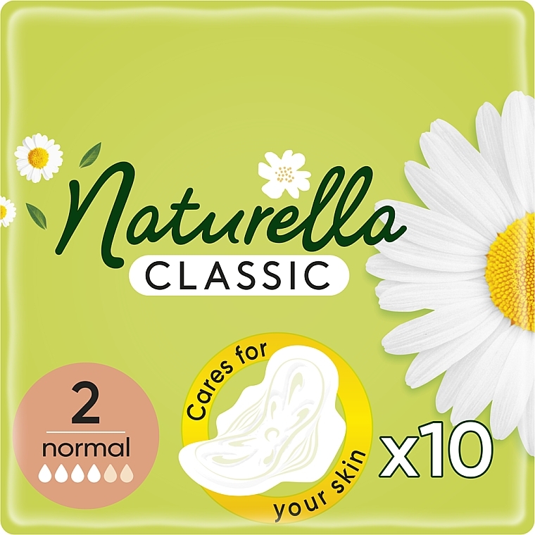 Гигиенические прокладки с крылышками, 10шт - Naturella Classic Camomile Normal, Derma-Cream
