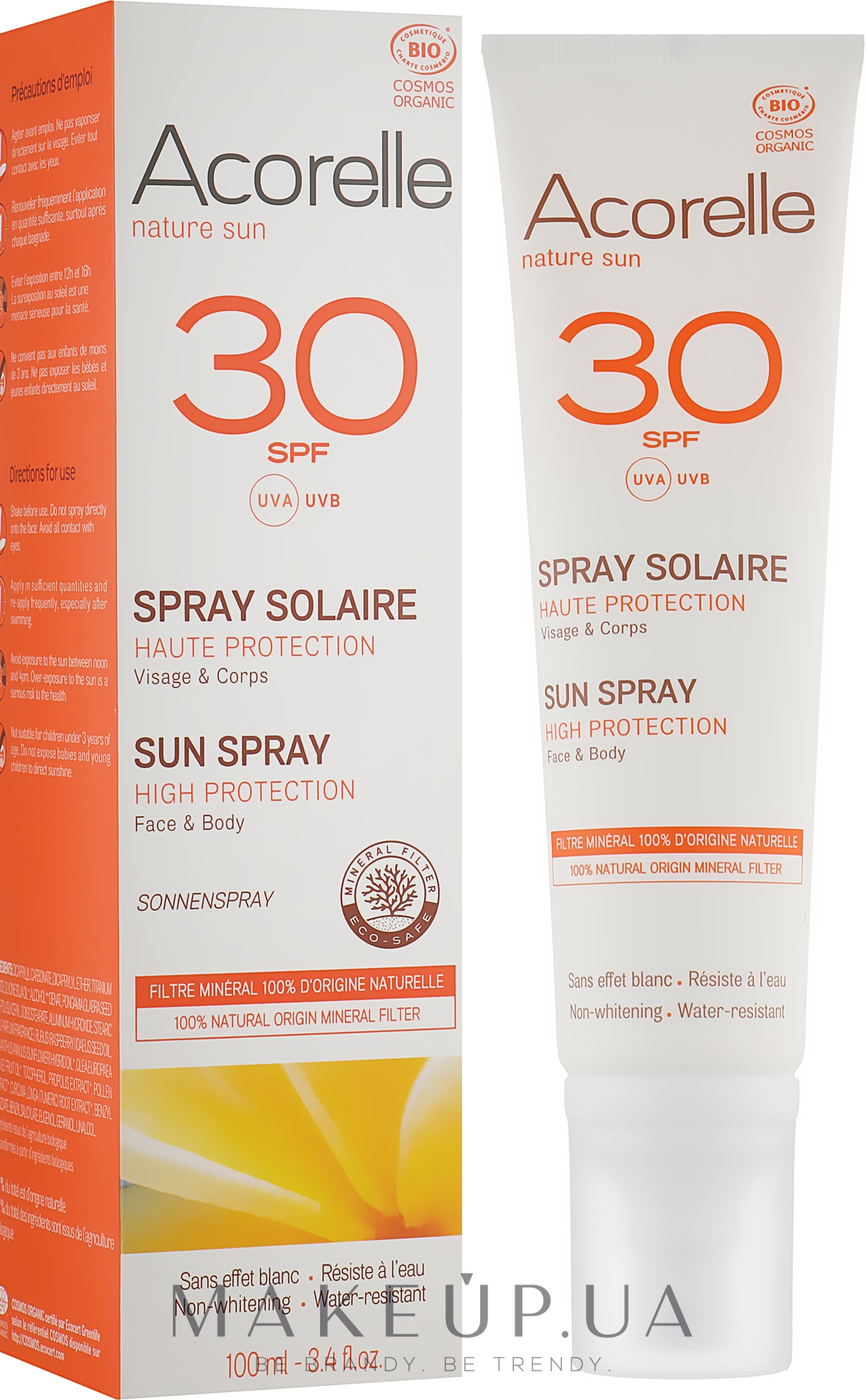 Спрей солнцезащитный органический SPF 30 - Acorelle Sun Spray High Protection Face & Body — фото 100ml