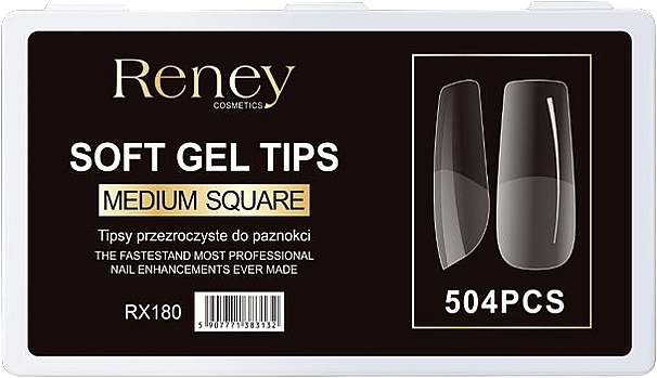 Типсы для ногтей, акриловые, прозрачные, 504 шт. - Reney Cosmetics Soft Gel Tips Medium Square RX-180 — фото N1