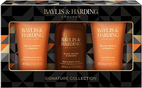 Набір - Baylis & Harding Black Pepper & Ginseng Luxury Mini Trio Gift Set (sh/gel/100ml + ash/balm/50ml + sh/gel/50ml) — фото N1