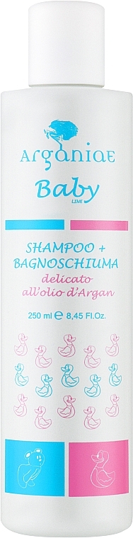 Дитячий парфумований шампунь-піна для купання для шкіри та волосся - Arganiae Baby Shampoo + Bath Foam Light — фото N1