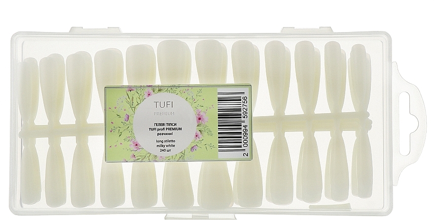 Гелеві типси розчинні довгі, молочні, стилет - Tufi Profi Premium — фото N1