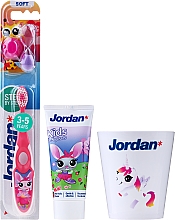 Духи, Парфюмерия, косметика Набор "Кролик", стакан с единорогом - Jordan Kids (toothpaste/50ml + toothbrush/1pc + cup)