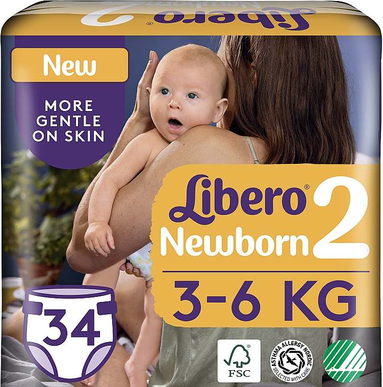 Подгузники Newborn 2 (3-6кг), 34 шт. - Libero