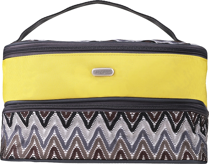 Косметичка чемоданчик "ZigZags" 94019, желтая с коричневым - Top Choice — фото N1