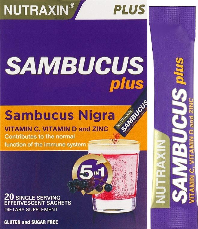Диетическая добавка "Витаминный напиток с бузиной и цинком", саше - Nutraxin Sambucus Plus — фото N2