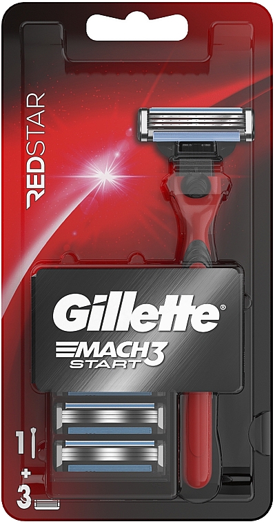 Бритва с 3 сменными кассетами, красная - Gillette Mach3 Start Red — фото N1