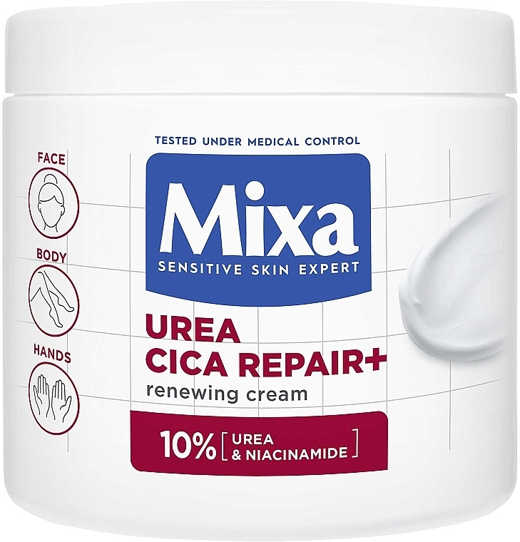 Восстанавливающий цика-крем с уреей для сухой огрубевшей кожи лица, рук и тела - Mixa Urea Cica Repair+ Regenerating Cream