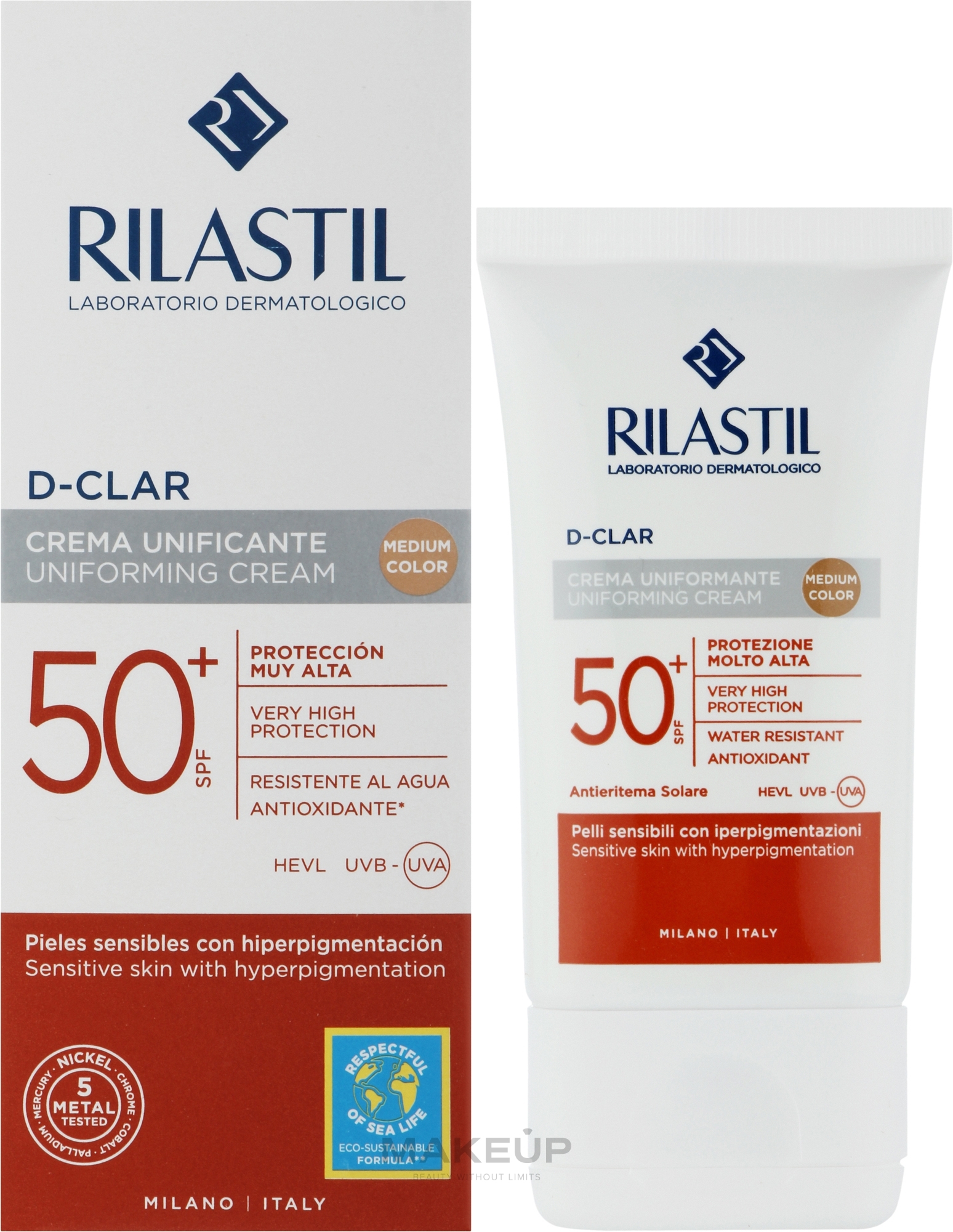Солнцезащитный крем для кожи склонной к пигментации с SPF 50+ (медиум) - Rilastil Sun System D-Clar Uniforming Cream SPF50+ Medium — фото 40ml