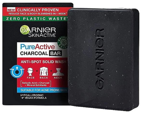 Мыло с чистым активным углем и салициловой кислотой - Garnier Pure Active Charcoal Bar — фото N1
