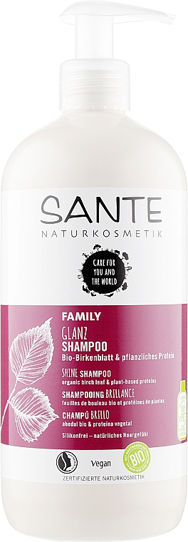 Биошампунь для блеска волос «Растительные протеины и березовые листья» - Sante Family Organic Birch Leaf & Plant Protein Shine Shampoo — фото N3
