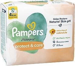 Детские влажные салфетки с календулой, 176 шт. - Pampers Harmonie Protect&Care Baby Wipes — фото N3