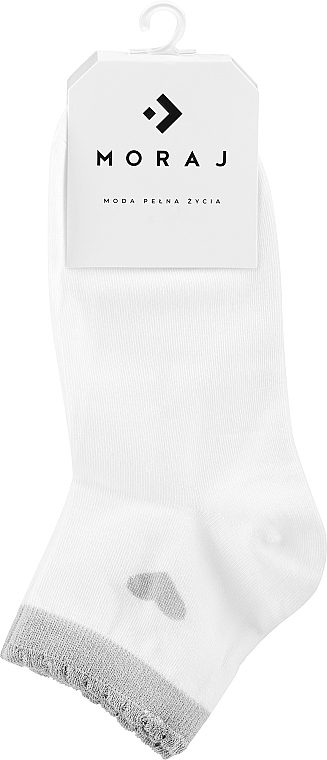 Жіночі бавовняні шкарпетки, 1 пара, біло-сірі з сердечком - Moraj — фото N1