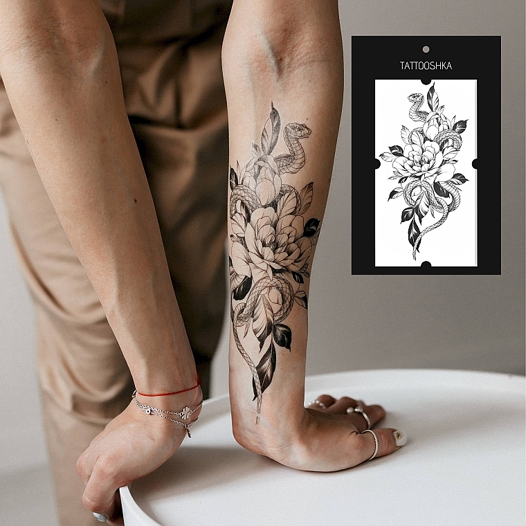 Временное тату "Змея и цветы" - Tattooshka — фото N4