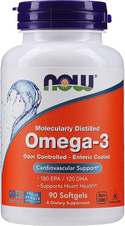 Капсулы "Омега-3" 1000 мг - Now Foods Omega-3 Molecularly Distilled 180 EPA/120 DHA