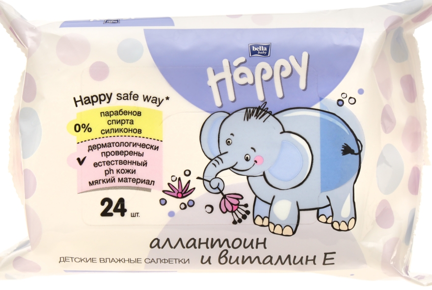 Влажные салфетки c витамином Е, 24 шт - Bella Baby Happy Vit E & Allantoin — фото N3