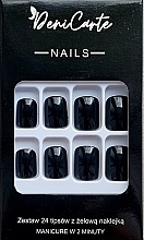 Накладні нігті, квадратні чорні, 24 шт. - Deni Carte Tipsy Square Black 9447 — фото N1