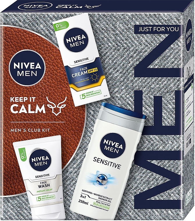 Набор - NIVEA MEN Keep It Calm 2024 (f/cr/75ml + f/gel/100ml + sh/gel/250ml) — фото N1