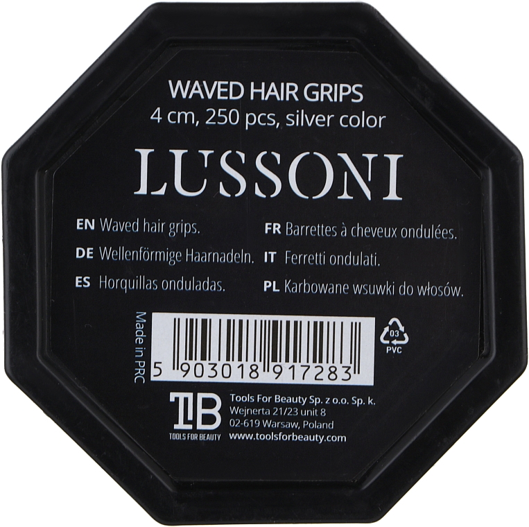 Невидимки волнистые для волос 4 см, серебристые - Lussoni Waved Hair Grips Silver — фото N2