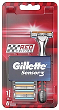 Духи, Парфюмерия, косметика Бритва с 6 сменными кассетами - Gillette Sensor3 Red Edition