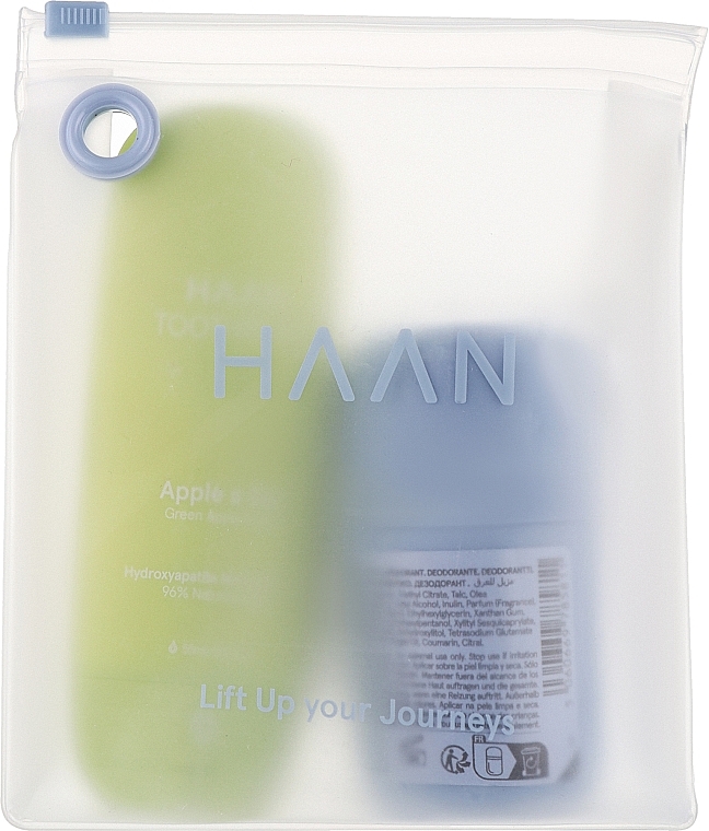 Набір зубна паста "Яблуко та м'ята" + дезодорант "Ранкова свіжість" - HAAN Lift Up Your Journeys (toothpast/50ml + deo/40ml + bag) — фото N1