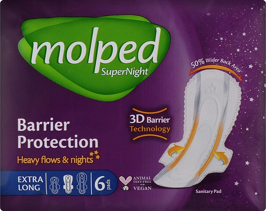 Гигиенические прокладки Super Night Super Extra Long Night, 6 шт. - Molped